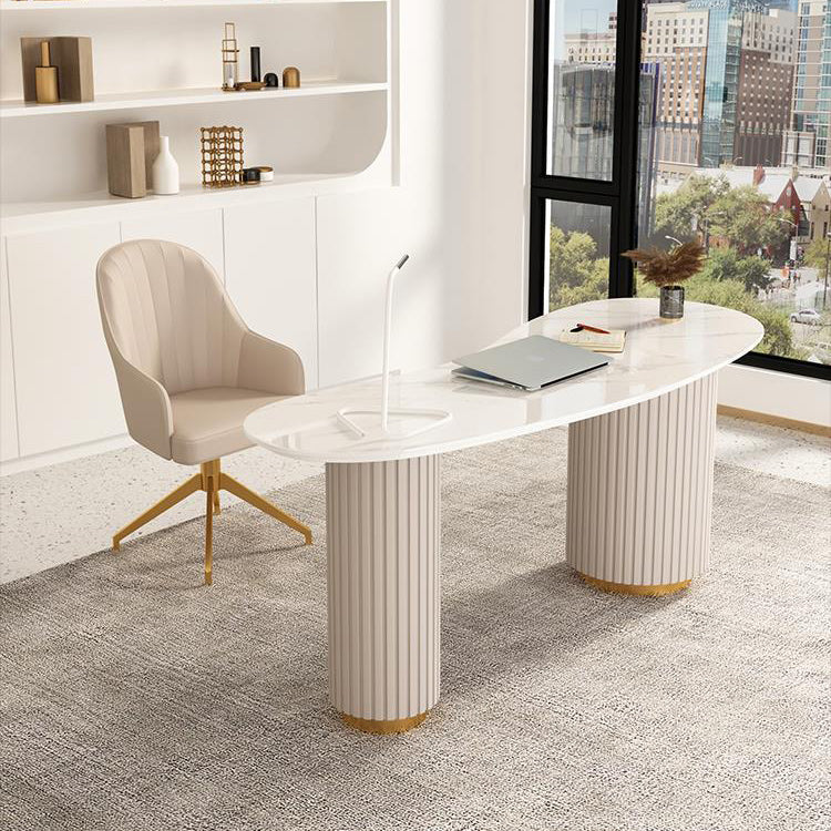 23" Wide Glam Executive Desk White 3-drawer Office Desk with Metal Legs 63"L x 23.6"W x 29.5"H Clearhalo 'furn' 'furn_office_desk' 'Furniture' 'Office Desks' 'Office Furniture' 'office_desk' 6168730