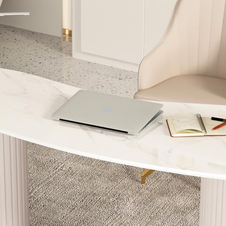 23" Wide Glam Executive Desk White 3-drawer Office Desk with Metal Legs Clearhalo 'furn' 'furn_office_desk' 'Furniture' 'Office Desks' 'Office Furniture' 'office_desk' 6168732