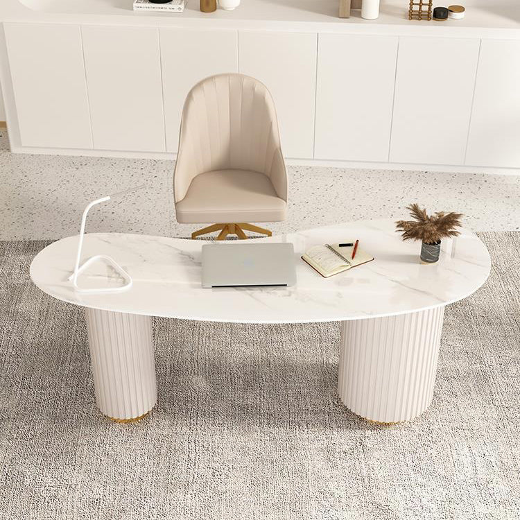 23" Wide Glam Executive Desk White 3-drawer Office Desk with Metal Legs Clearhalo 'furn' 'furn_office_desk' 'Furniture' 'Office Desks' 'Office Furniture' 'office_desk' 6168737