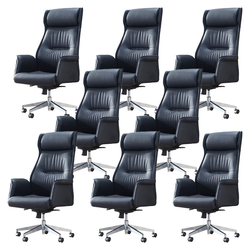 24" Wide Contemporary Managers Chair Black Leather Executive Chair Genuine Leather 8 Piece Set Clearhalo 'furn' 'furn_office_chair' 'Furniture' 'Office Chairs' 'Office Furniture' 'office_chair' 6173219