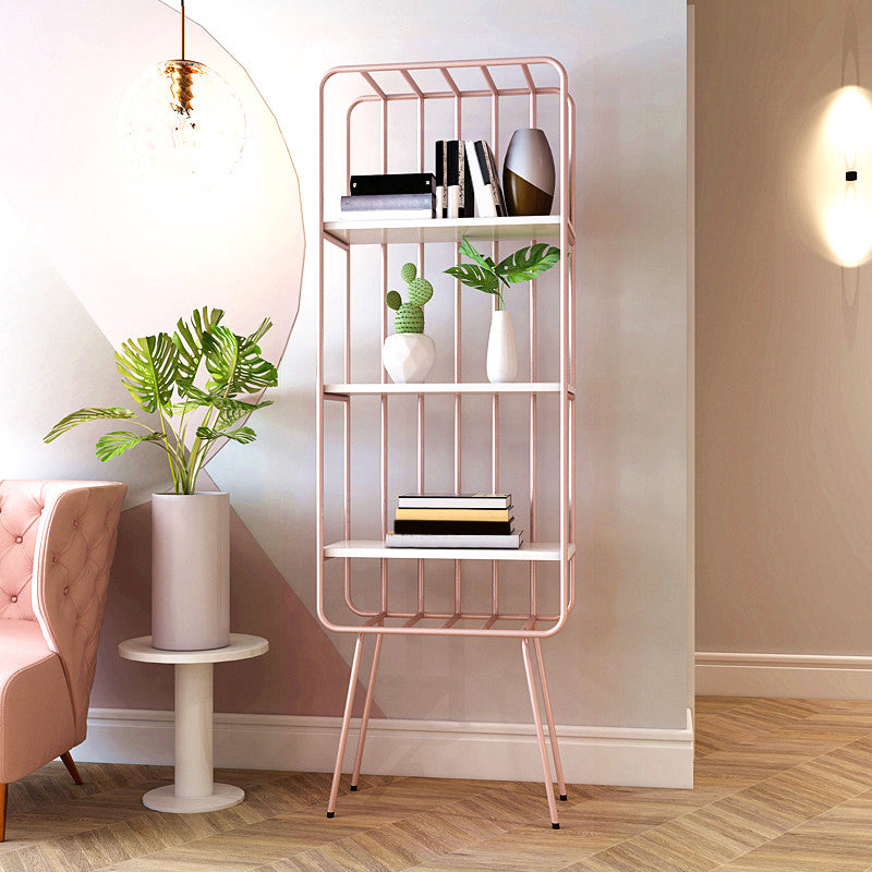 4 Shelves Standard Bookshelf Metal Modern Bookcase ,11.8" W X 70.9" H Pink Clearhalo 'Bookcases' 'furn' 'furn_bookcases' 'Furniture' 'Office Furniture' 6173401