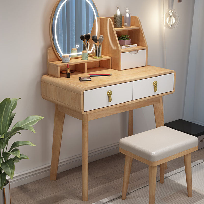 Scandinavian Wooden Vanity Desk with Drawers Makeup Dressing Table Set