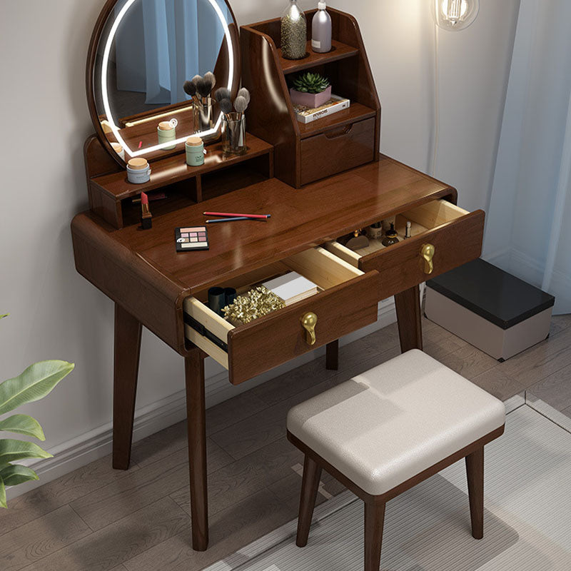Scandinavian Wooden Vanity Desk with Drawers Makeup Dressing Table Set