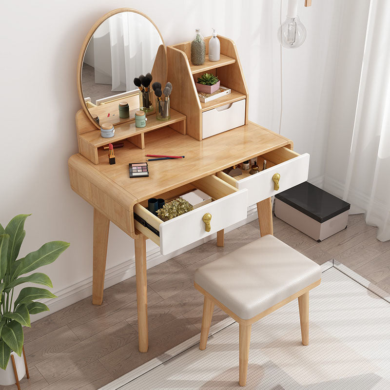 Solid Wood Makeup Counter 3 Drawer Vanity Dressing Table With Stool Clearhalo 'Bedroom Furniture' 'furn' 'furn_makeup_vanities' 'Furniture' 'Makeup Vanities' 'makeup_vanities' 6174127