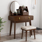 Solid Wood Makeup Counter 3 Drawer Vanity Dressing Table With Stool Makeup Vanity & Mirror & Stools Walnut Clearhalo 'Bedroom Furniture' 'furn' 'furn_makeup_vanities' 'Furniture' 'Makeup Vanities' 'makeup_vanities' 6174128
