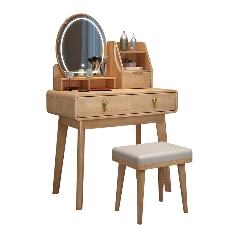 Solid Wood Makeup Counter 3 Drawer Vanity Dressing Table With Stool Clearhalo 'Bedroom Furniture' 'furn' 'furn_makeup_vanities' 'Furniture' 'Makeup Vanities' 'makeup_vanities' 6174130
