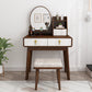 Solid Wood Makeup Counter 3 Drawer Vanity Dressing Table With Stool Makeup Vanity & Mirror & Stools Walnut White Clearhalo 'Bedroom Furniture' 'furn' 'furn_makeup_vanities' 'Furniture' 'Makeup Vanities' 'makeup_vanities' 6174136