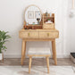 Solid Wood Makeup Counter 3 Drawer Vanity Dressing Table With Stool Makeup Vanity & Mirror & Stools Natural Clearhalo 'Bedroom Furniture' 'furn' 'furn_makeup_vanities' 'Furniture' 'Makeup Vanities' 'makeup_vanities' 6174137