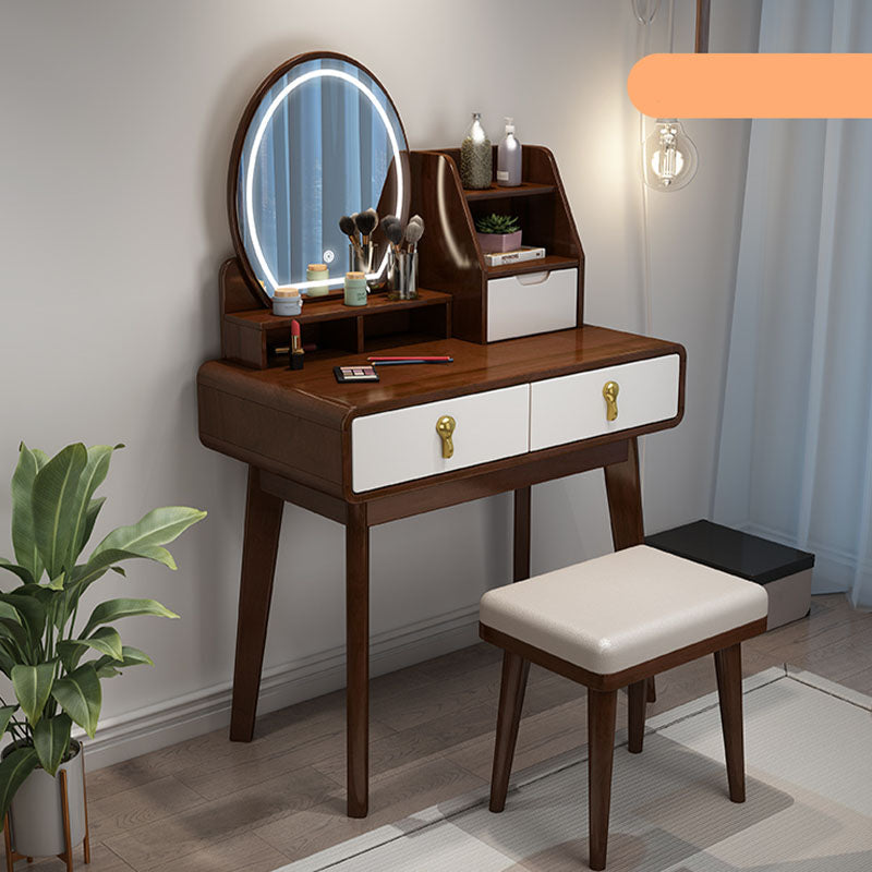 Solid Wood Makeup Counter 3 Drawer Vanity Dressing Table With Stool Clearhalo 'Bedroom Furniture' 'furn' 'furn_makeup_vanities' 'Furniture' 'Makeup Vanities' 'makeup_vanities' 6174138