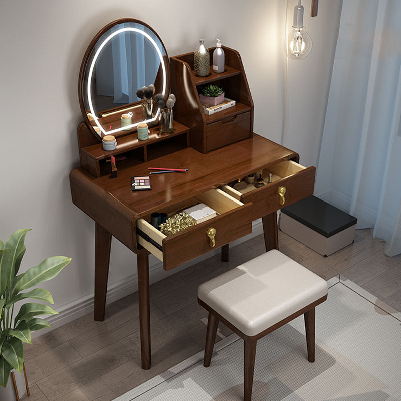 Solid Wood Makeup Counter 3 Drawer Vanity Dressing Table With Stool Clearhalo 'Bedroom Furniture' 'furn' 'furn_makeup_vanities' 'Furniture' 'Makeup Vanities' 'makeup_vanities' 6174139