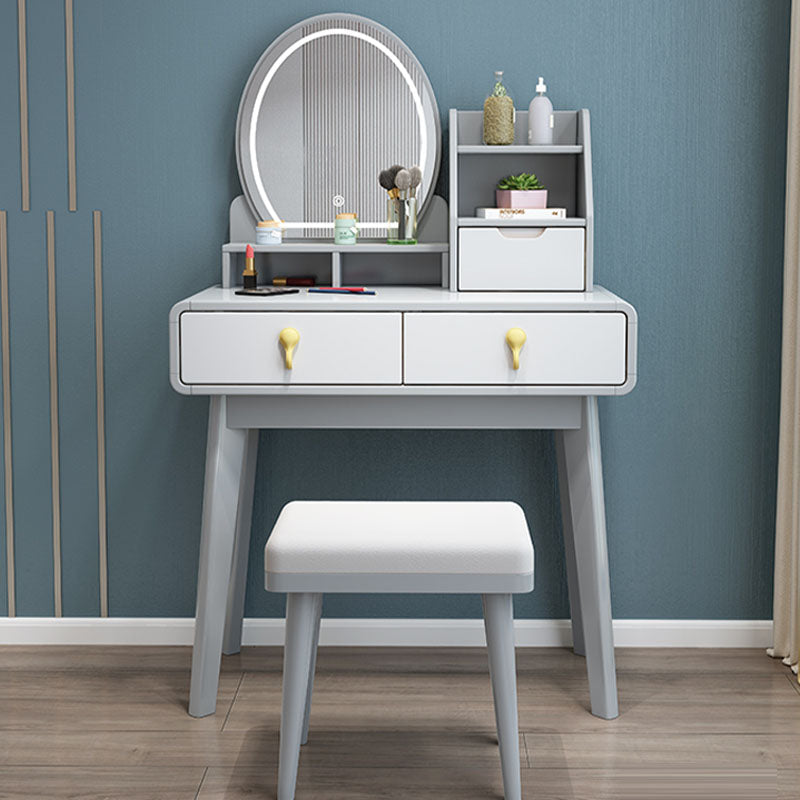 Solid Wood Makeup Counter 3 Drawer Vanity Dressing Table With Stool Clearhalo 'Bedroom Furniture' 'furn' 'furn_makeup_vanities' 'Furniture' 'Makeup Vanities' 'makeup_vanities' 6174140