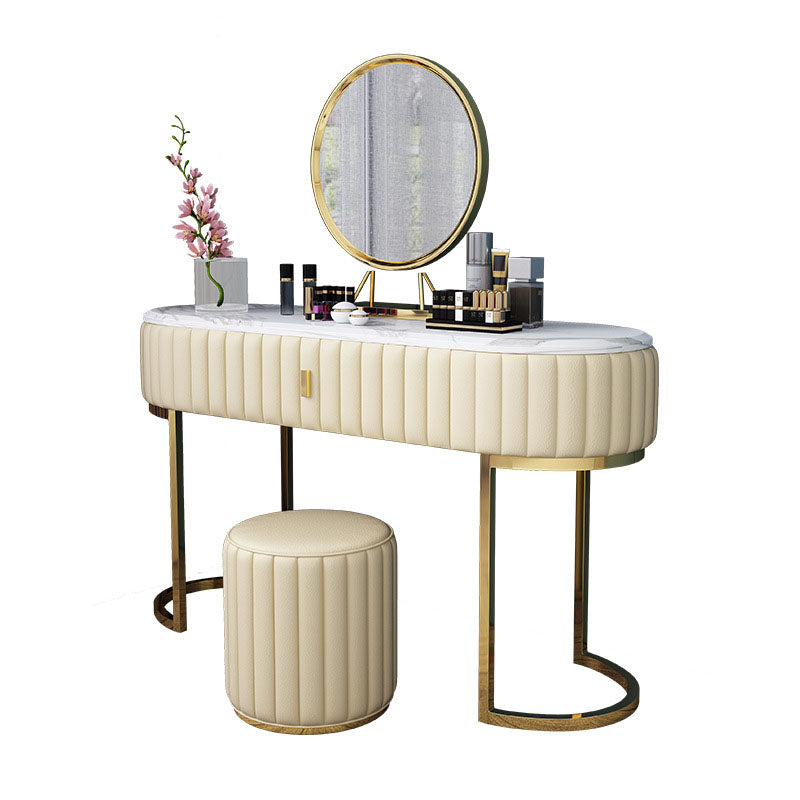 Table de vanité ovale en haut de pierre avec table de coiffure de maquillage de base en métal