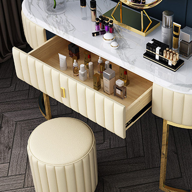 Table de vanité ovale en haut de pierre avec table de coiffure de maquillage de base en métal