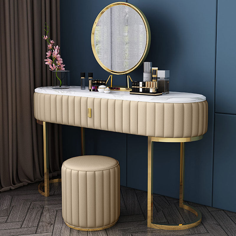 Table de vanité ovale en haut de pierre avec table de coiffure de maquillage de base en métal