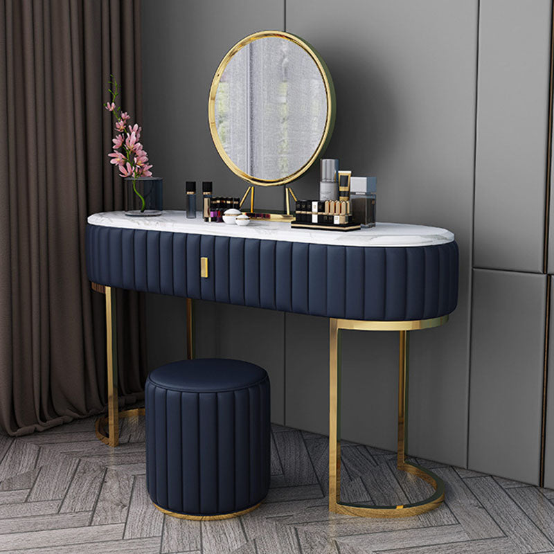 Table de vanité ovale en haut de pierre avec table de coiffure de maquillage de base en métal