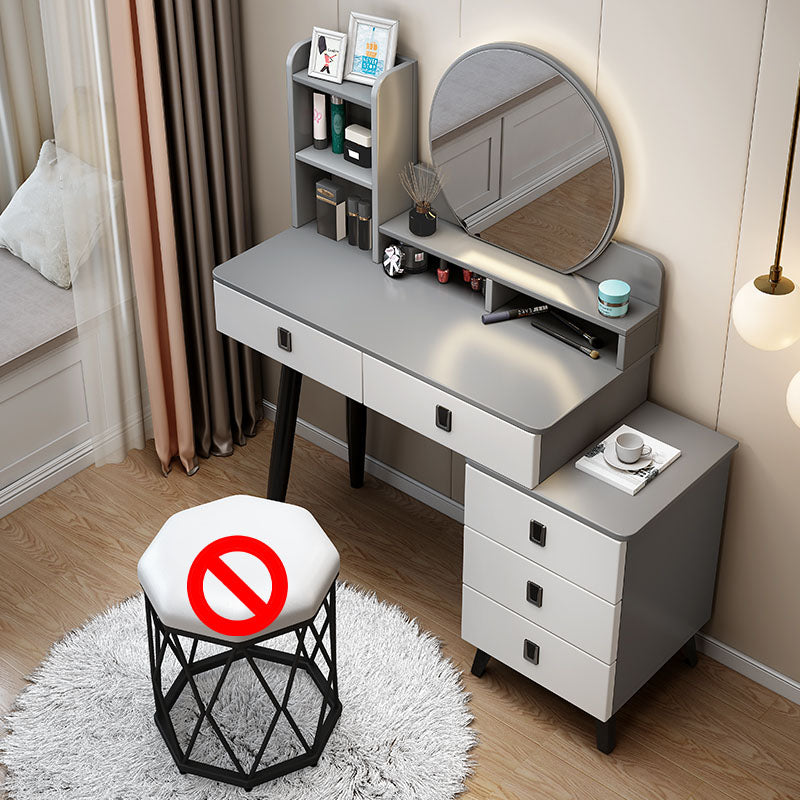 White Mirrored Vanity Bedroom Make-up Vanity Table Set with 5 Drawers Makeup Vanity & Mirror Grey Clearhalo 'Bedroom Furniture' 'furn' 'furn_makeup_vanities' 'Furniture' 'Makeup Vanities' 'makeup_vanities' 6174193