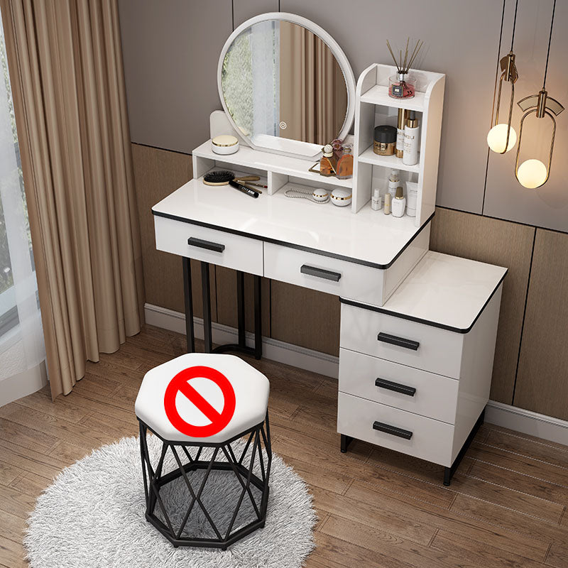 White Mirrored Vanity Bedroom Make-up Vanity Table Set with 5 Drawers Makeup Vanity & Mirror White Clearhalo 'Bedroom Furniture' 'furn' 'furn_makeup_vanities' 'Furniture' 'Makeup Vanities' 'makeup_vanities' 6174194