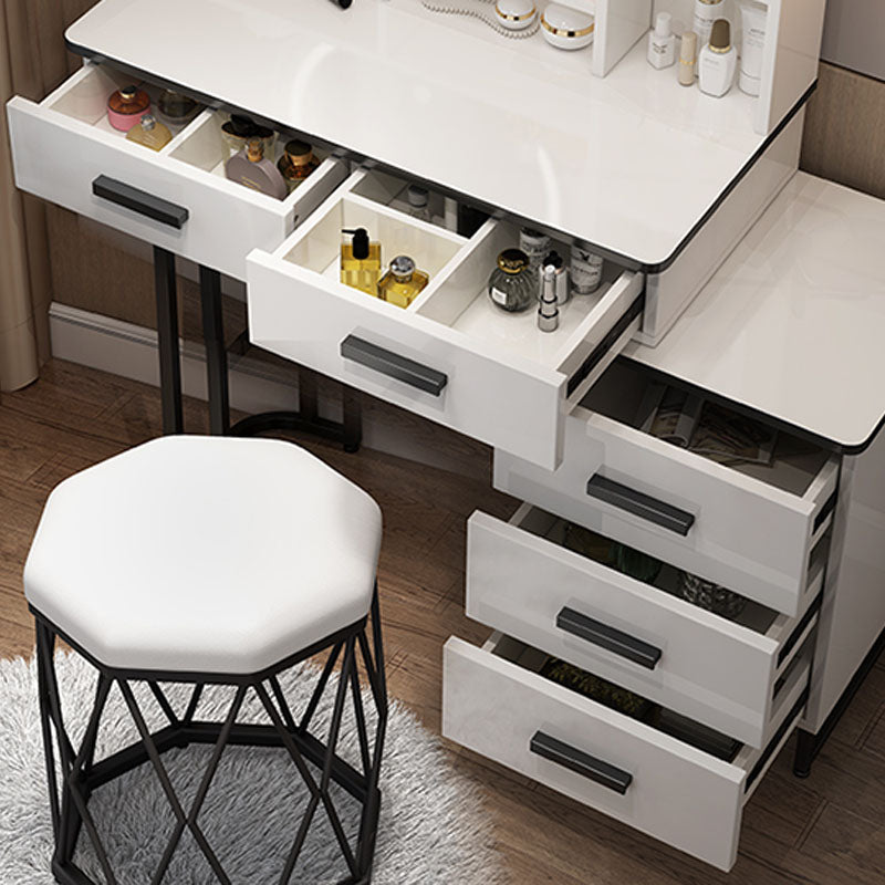 White Mirrored Vanity Bedroom Make-up Vanity Table Set with 5 Drawers Clearhalo 'Bedroom Furniture' 'furn' 'furn_makeup_vanities' 'Furniture' 'Makeup Vanities' 'makeup_vanities' 6174202