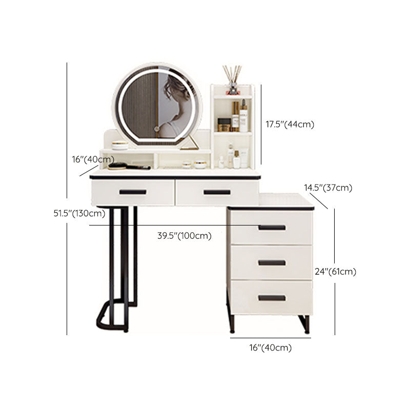 White Mirrored Vanity Bedroom Make-up Vanity Table Set with 5 Drawers Clearhalo 'Bedroom Furniture' 'furn' 'furn_makeup_vanities' 'Furniture' 'Makeup Vanities' 'makeup_vanities' 6174209