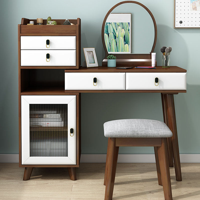Set di vanità in legno con sgabelli e specchio 4 cassetti comò moderno stile