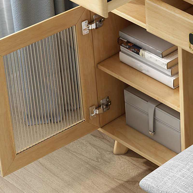 Set di vanità in legno con sgabelli e specchio 4 cassetti comò moderno stile