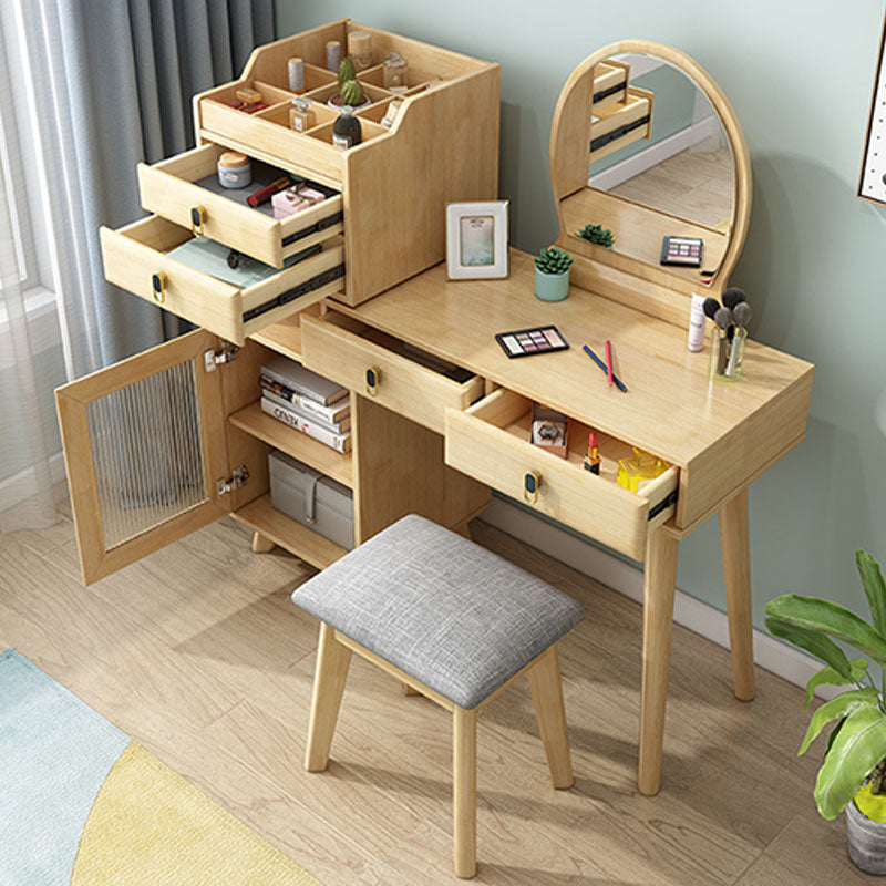 Set di vanità in legno con sgabelli e specchio 4 cassetti comò moderno stile