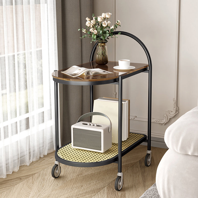 Mesa moderna de la esquina de vidrio mesa lateral de doble nivel con almacenamiento