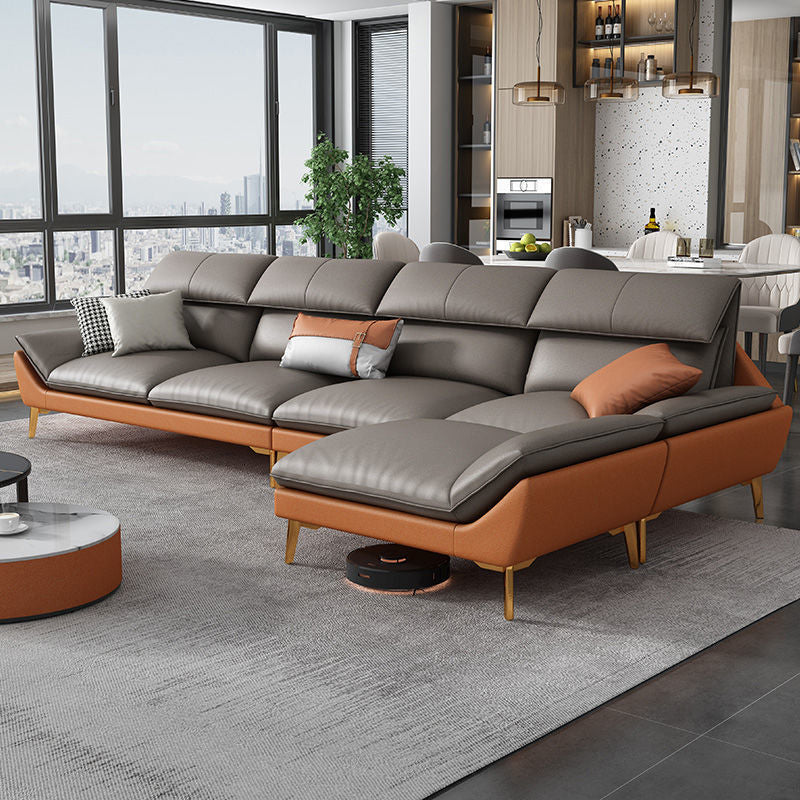 Contemporary Faux Leather Living Room Flared Arm Cushions Seating Coffee Clearhalo 'furn' 'furn_sectionals' 'Furniture' 'Living Room Furniture' 'Sectionals' 6174406