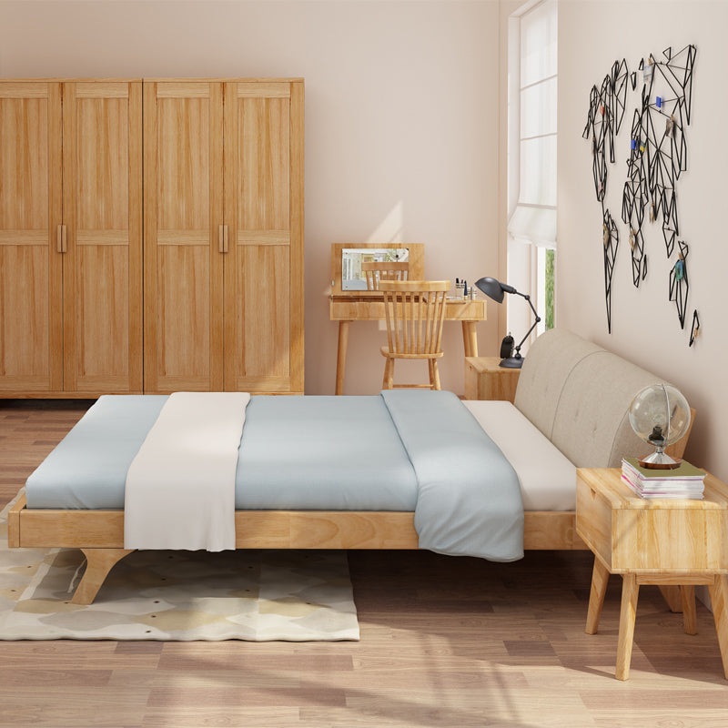 Contemporary Wooden Standard Bed, Upholstered Headboard Bed Frame