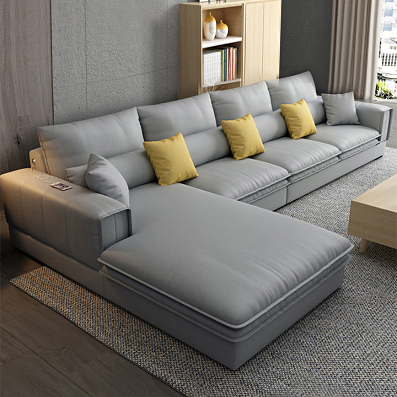 Nordic Stationary Faux Leather Living Room Recessed Arm Cushions Seating