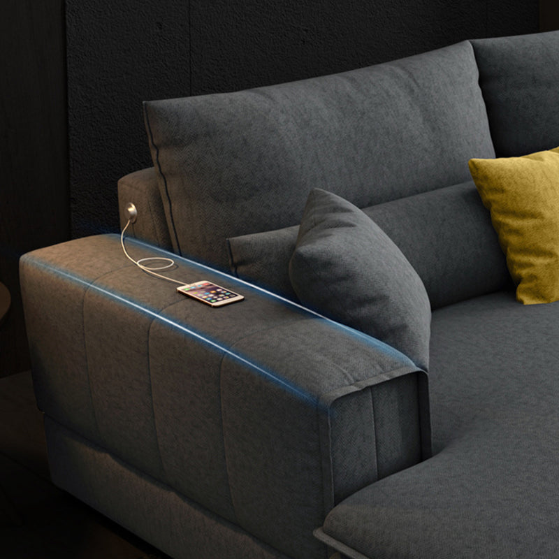 Nordic Stationary Faux Leather Living Room Recessed Arm Cushions Seating