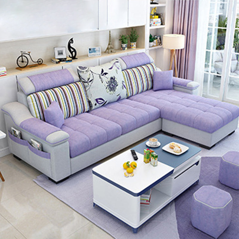 Nordic with Storage Fabric Living Room Pillows Slipcovered Seating Clearhalo 'furn' 'furn_sectionals' 'Furniture' 'Living Room Furniture' 'Sectionals' 6174474