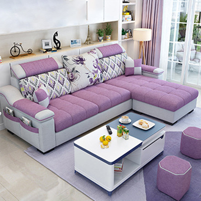 Nordic with Storage Fabric Living Room Pillows Slipcovered Seating Clearhalo 'furn' 'furn_sectionals' 'Furniture' 'Living Room Furniture' 'Sectionals' 6174475