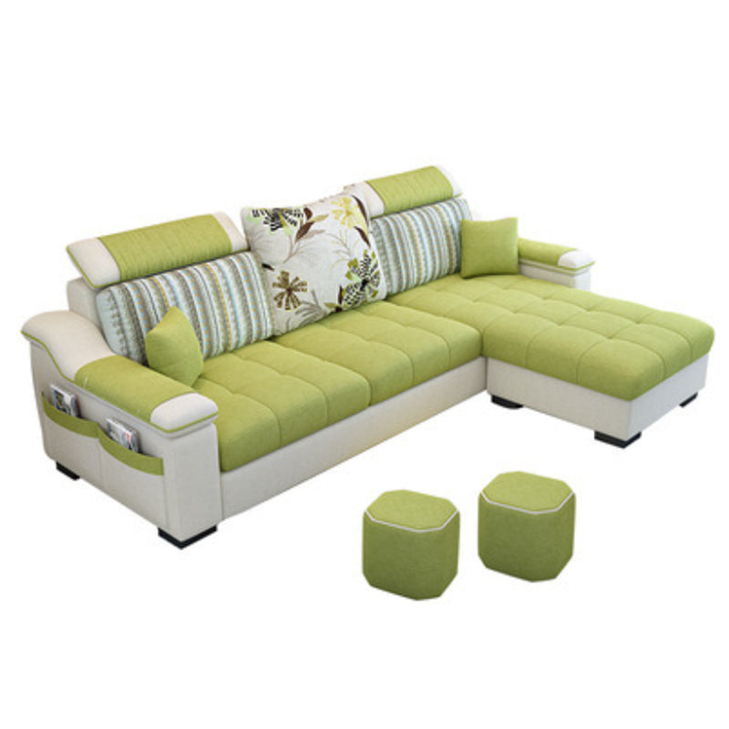 Nordic with Storage Fabric Living Room Pillows Slipcovered Seating Green Clearhalo 'furn' 'furn_sectionals' 'Furniture' 'Living Room Furniture' 'Sectionals' 6174481