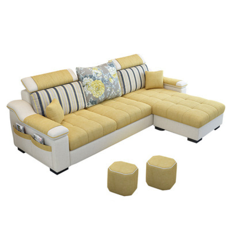 Nordic with Storage Fabric Living Room Pillows Slipcovered Seating Yellow Clearhalo 'furn' 'furn_sectionals' 'Furniture' 'Living Room Furniture' 'Sectionals' 6174482