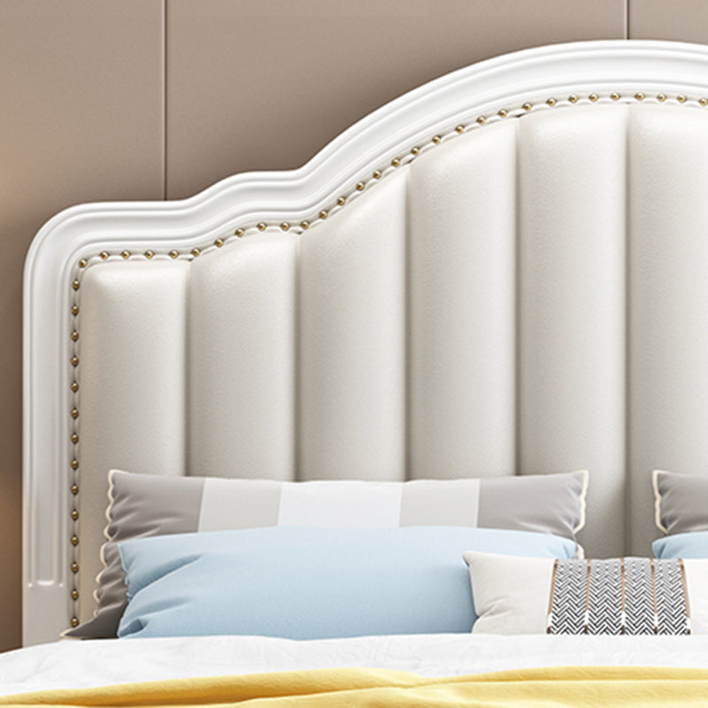 Scandinavian Wood Arched Standard Bed, White Panel Headboard Bed