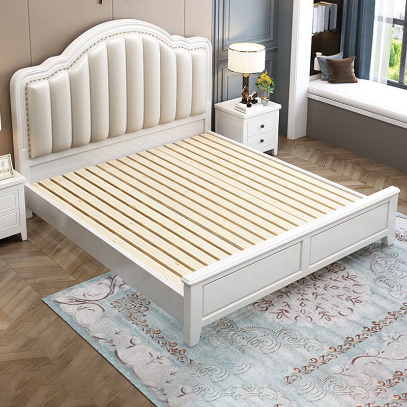 Scandinavian Wood Arched Standard Bed, White Panel Headboard Bed