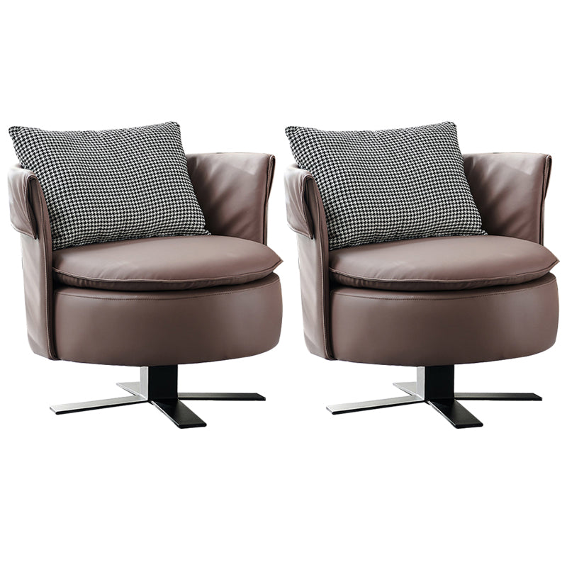 Swivel Chair in Brone Leather Chair with 4-Star Base and One Pillow 2 Piece Set Clearhalo 'Accent Chairs' 'accent_chairs' 'Chairs & Seating' 'furn' 'furn_accent_chairs' 'Furniture' 'Living Room Furniture' 6174610
