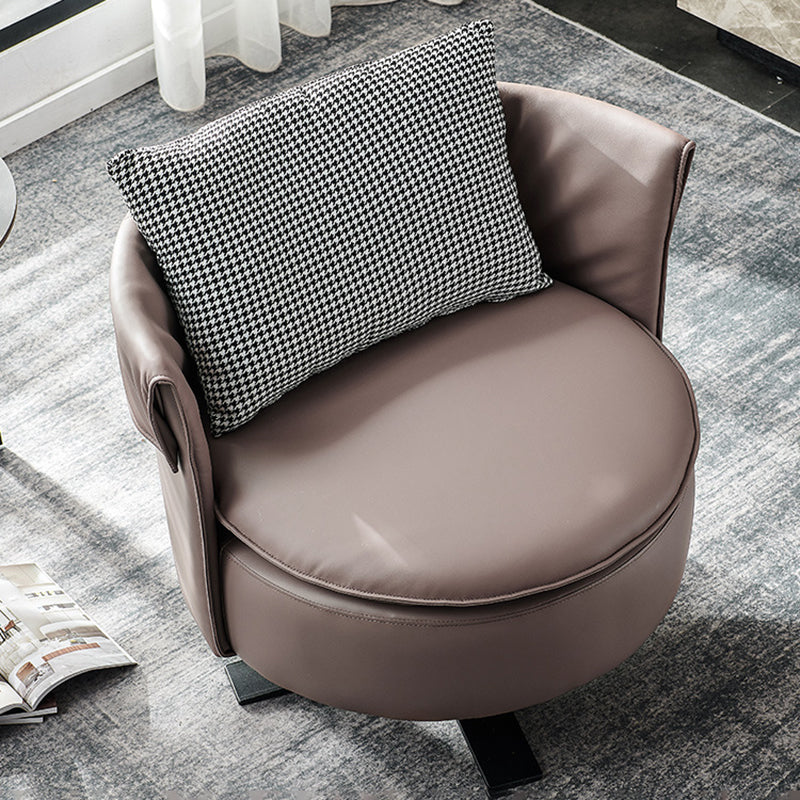 Swivel Chair in Brone Leather Chair with 4-Star Base and One Pillow Clearhalo 'Accent Chairs' 'accent_chairs' 'Chairs & Seating' 'furn' 'furn_accent_chairs' 'Furniture' 'Living Room Furniture' 6174611