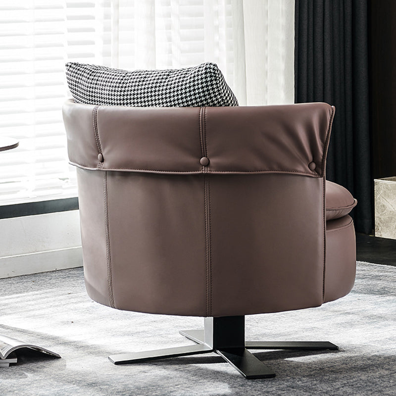 Swivel Chair in Brone Leather Chair with 4-Star Base and One Pillow Clearhalo 'Accent Chairs' 'accent_chairs' 'Chairs & Seating' 'furn' 'furn_accent_chairs' 'Furniture' 'Living Room Furniture' 6174612