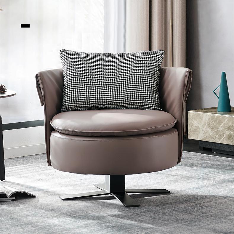 Swivel Chair in Brone Leather Chair with 4-Star Base and One Pillow Clearhalo 'Accent Chairs' 'accent_chairs' 'Chairs & Seating' 'furn' 'furn_accent_chairs' 'Furniture' 'Living Room Furniture' 6174613