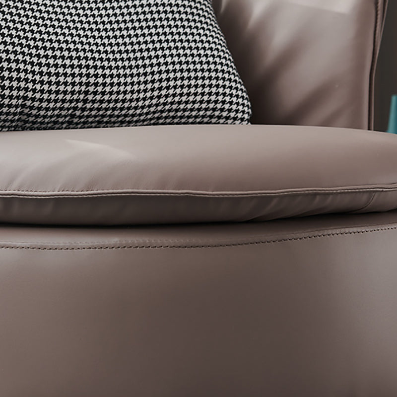 Swivel Chair in Brone Leather Chair with 4-Star Base and One Pillow Clearhalo 'Accent Chairs' 'accent_chairs' 'Chairs & Seating' 'furn' 'furn_accent_chairs' 'Furniture' 'Living Room Furniture' 6174615