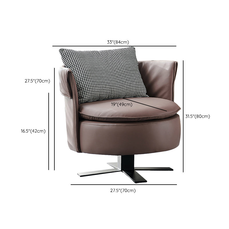 Swivel Chair in Brone Leather Chair with 4-Star Base and One Pillow Clearhalo 'Accent Chairs' 'accent_chairs' 'Chairs & Seating' 'furn' 'furn_accent_chairs' 'Furniture' 'Living Room Furniture' 6174619
