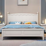 Modern White Wood Panel Standard Bed, Rectangular Headboard Bed