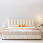 Contemporary White Wood Standard Bed, Upholstered Rectangular Headboard Bed