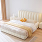 Contemporary White Wood Standard Bed, Upholstered Rectangular Headboard Bed