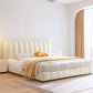 Contemporary White Wood Standard Bed, Upholstered Rectangular Headboard Bed