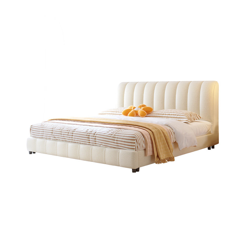 Contemporary White Wood Standard Bed, Upholstered Rectangular Headboard Bed