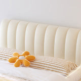 Contemporary White Wood Standard Bed, Upholstered Rectangular Headboard Bed