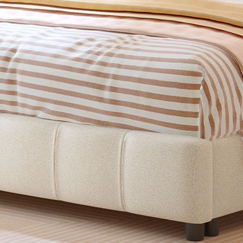 Contemporary White Wood Standard Bed, Upholstered Rectangular Headboard Bed